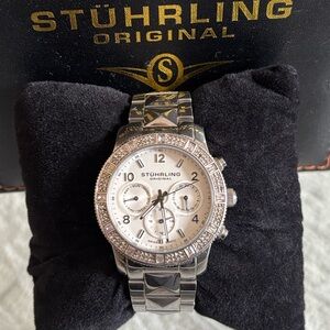 Stuhrling Stainless Steel Silver Chronograph Watch with Swarovski Crystals